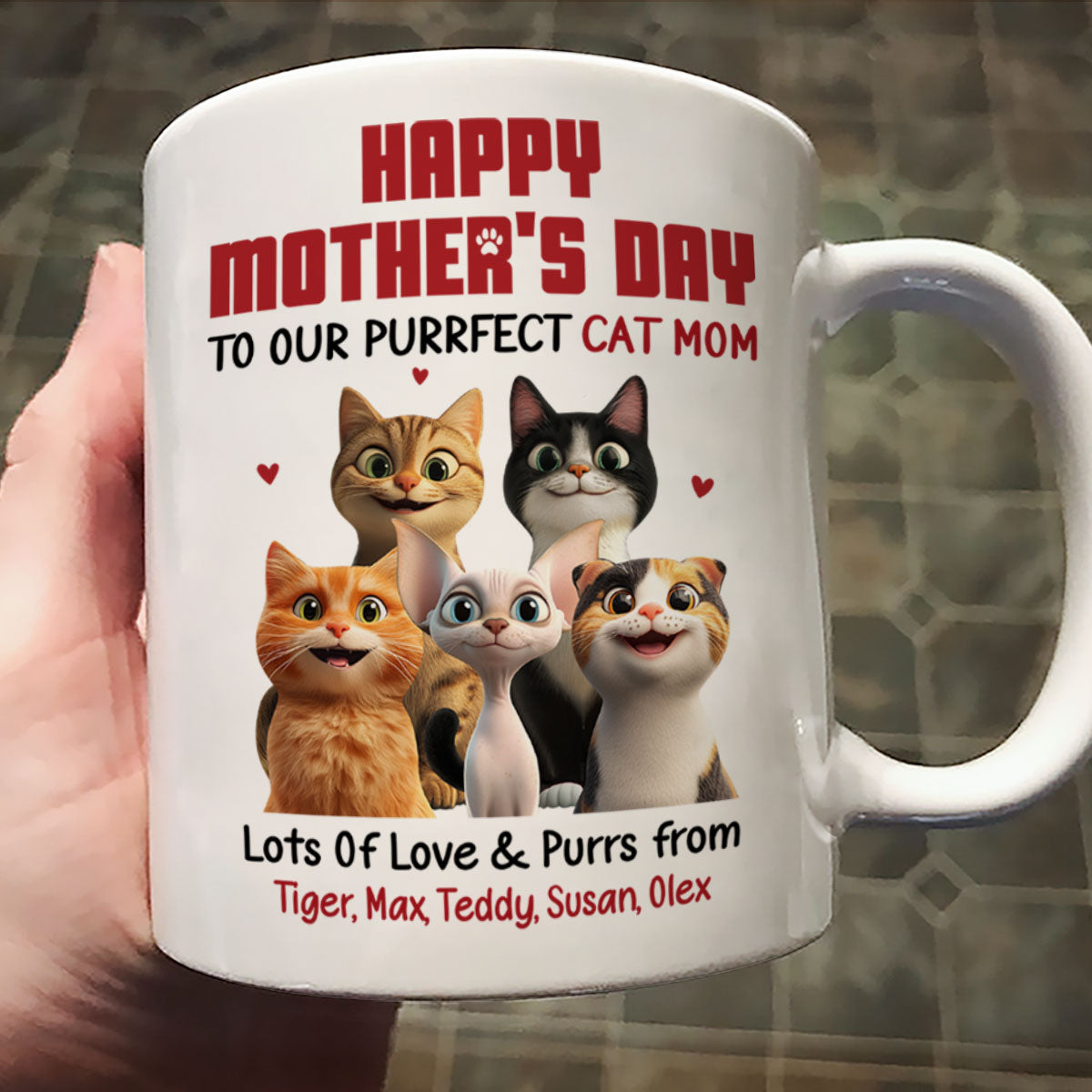 To Our Perfect Cat Mom Adorable Cartoon Cats Personalized Mug, Unique Gifts For Cat Moms