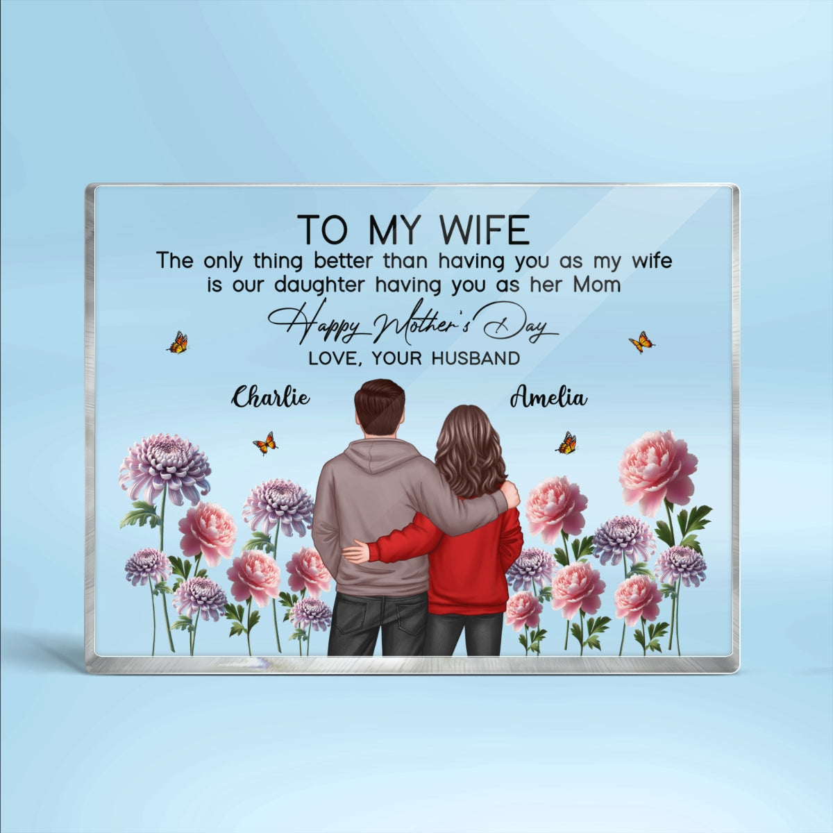 To My Wife From Husband Happy Mother's Day Birth Flower Personalized Acrylic Block Plaque