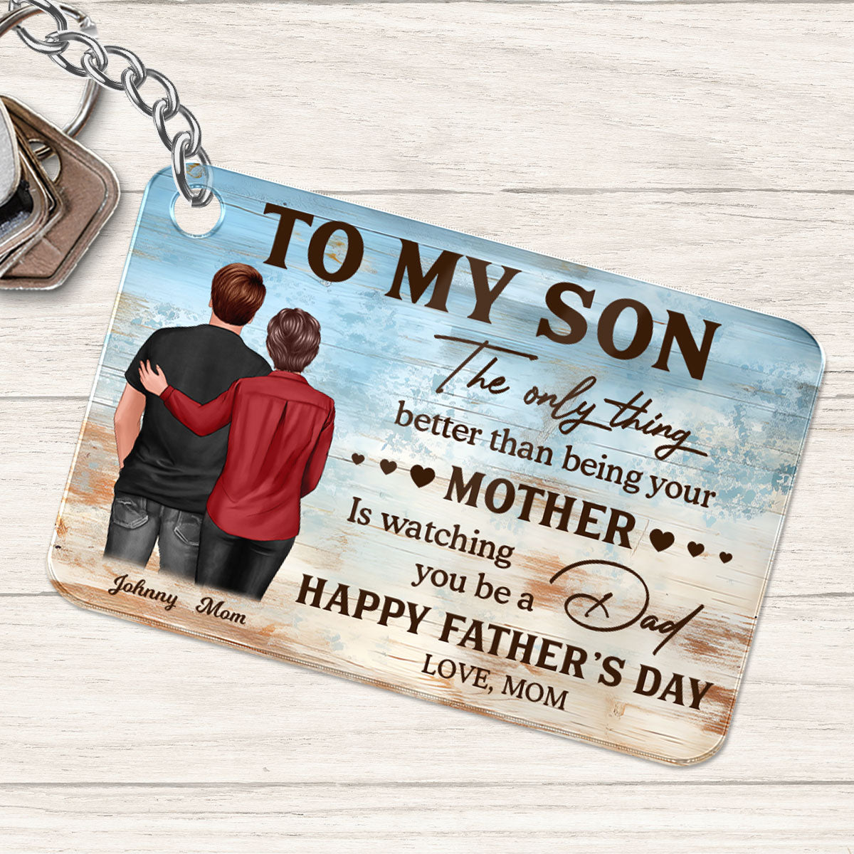 To My Son Happy Father's Day Personalized Acrylic Keychain, Gift For Son