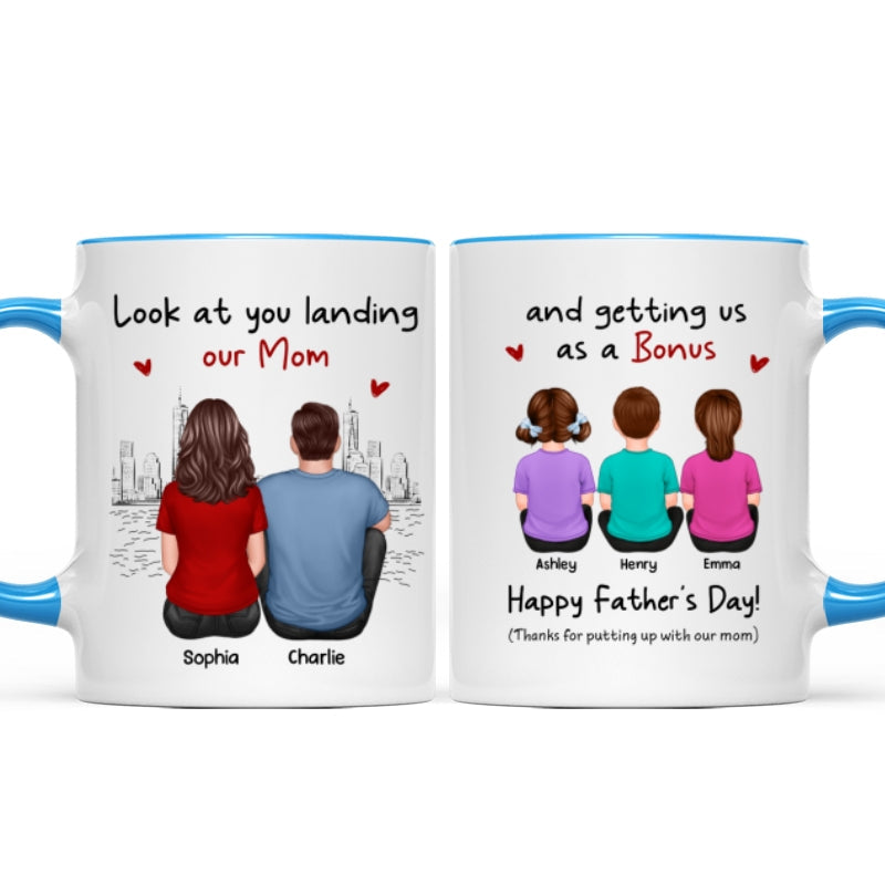 To Our Bonus Dad Funny Gift Personalized Mug, Gift For Bonus Dad