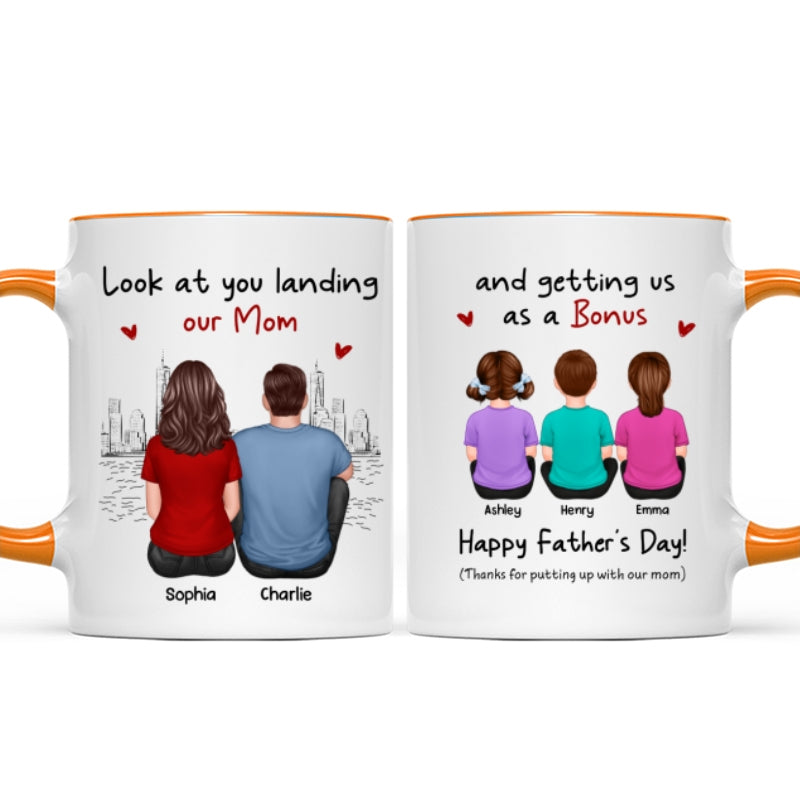 To Our Bonus Dad Funny Gift Personalized Mug, Gift For Bonus Dad