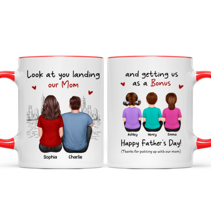 To Our Bonus Dad Funny Gift Personalized Mug, Gift For Bonus Dad