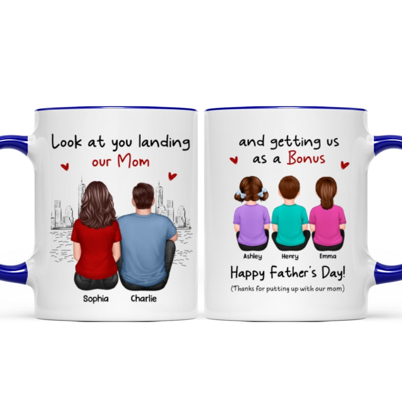 To Our Bonus Dad Funny Gift Personalized Mug, Gift For Bonus Dad