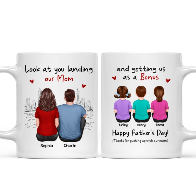 To Our Bonus Dad Funny Gift Personalized Mug, Gift For Bonus Dad