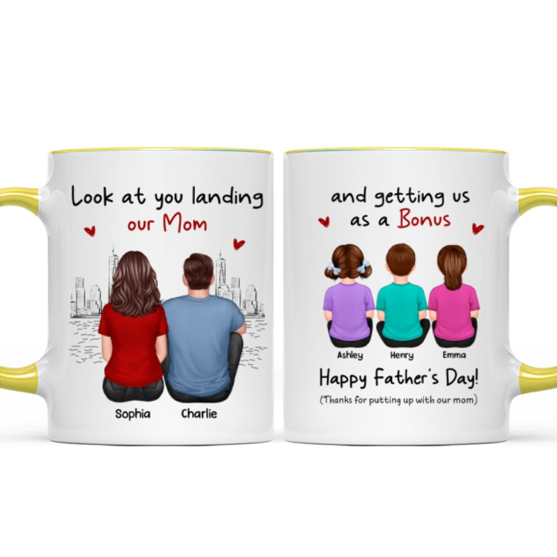 To Our Bonus Dad Funny Gift Personalized Mug, Gift For Bonus Dad