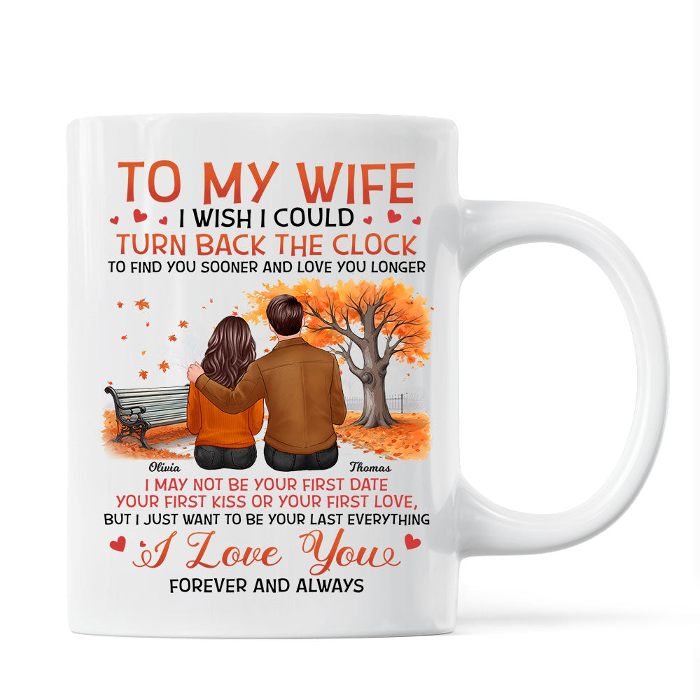 To My Wife Husband Fall Season Couple Sitting Back View Personalized Mug