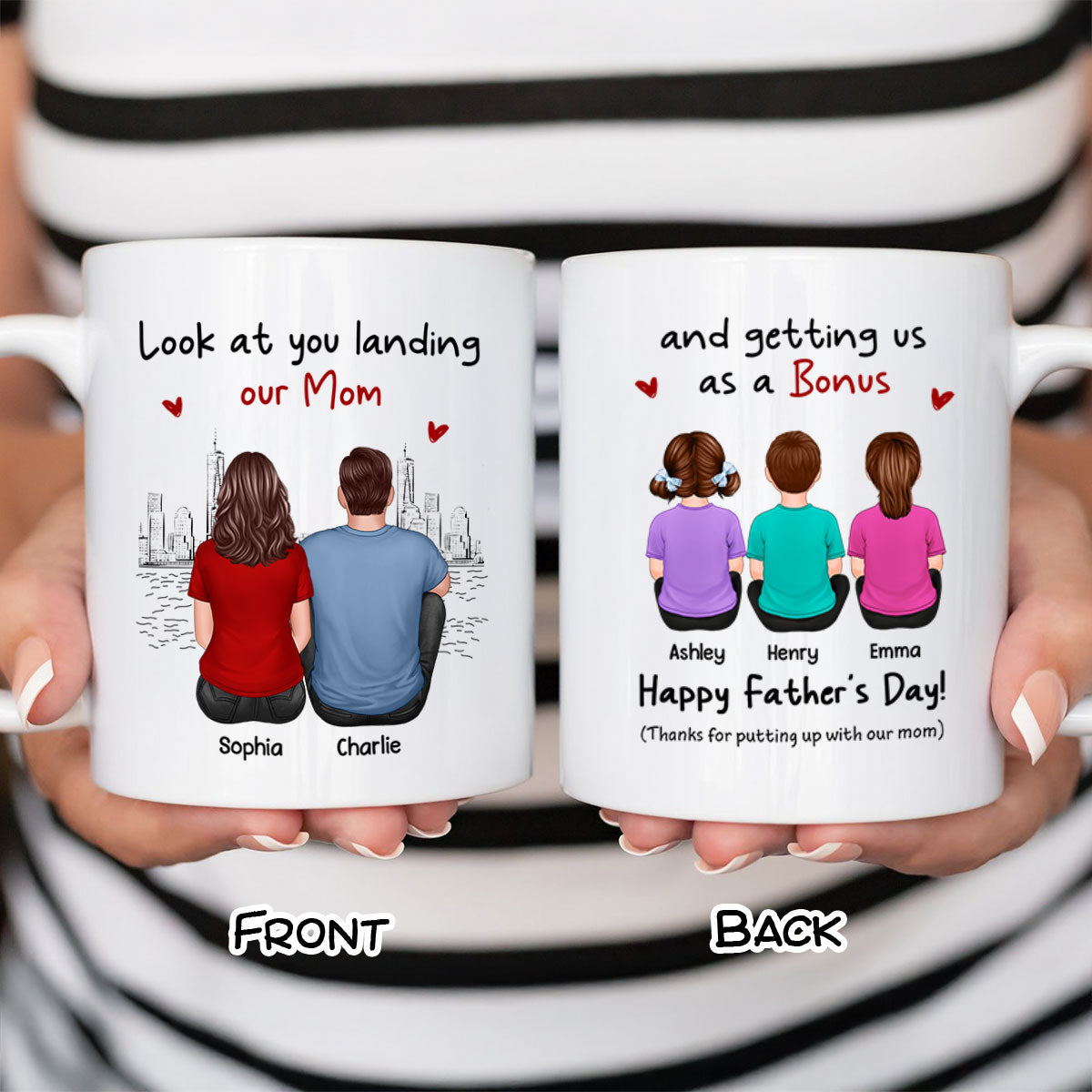 To Our Bonus Dad Funny Gift Personalized Mug, Gift For Bonus Dad
