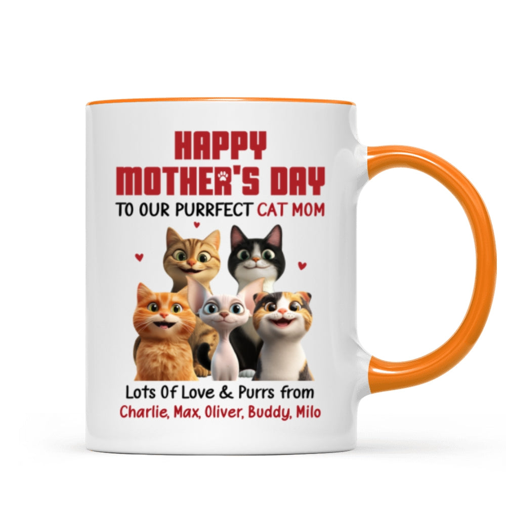To Our Perfect Cat Mom Adorable Cartoon Cats Personalized Mug, Unique Gifts For Cat Moms