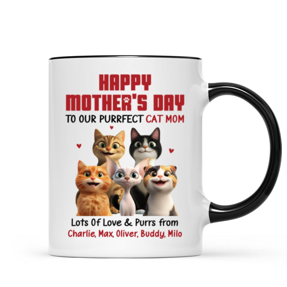 To Our Perfect Cat Mom Adorable Cartoon Cats Personalized Mug, Unique Gifts For Cat Moms