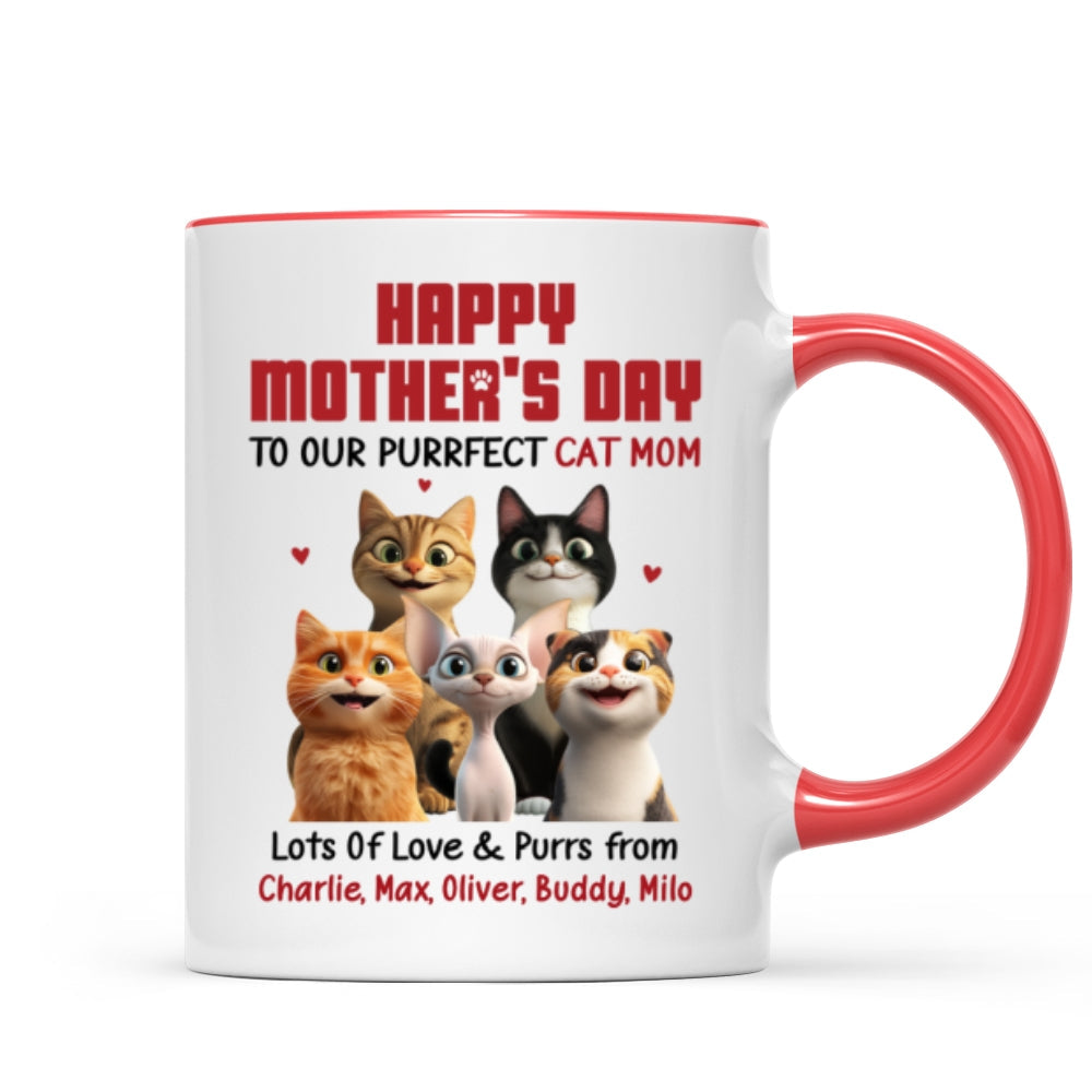 To Our Perfect Cat Mom Adorable Cartoon Cats Personalized Mug, Unique Gifts For Cat Moms
