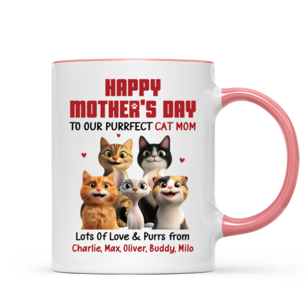 To Our Perfect Cat Mom Adorable Cartoon Cats Personalized Mug, Unique Gifts For Cat Moms