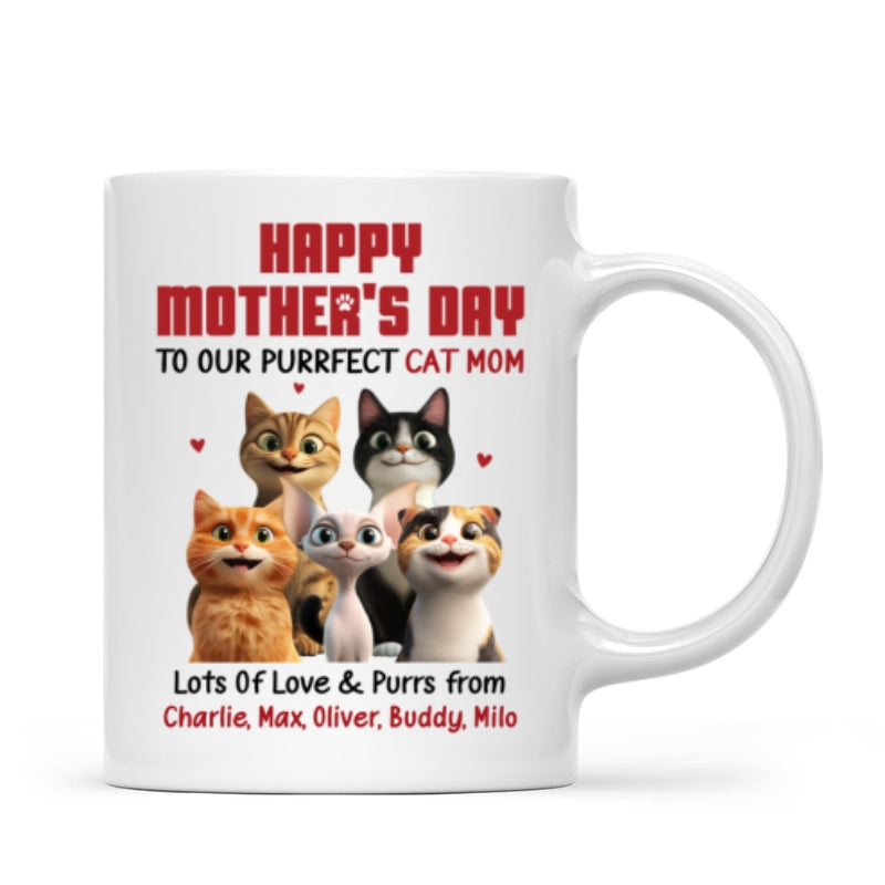 To Our Perfect Cat Mom Adorable Cartoon Cats Personalized Mug, Unique Gifts For Cat Moms