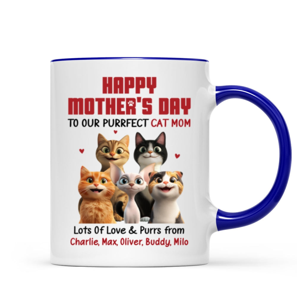 To Our Perfect Cat Mom Adorable Cartoon Cats Personalized Mug, Unique Gifts For Cat Moms