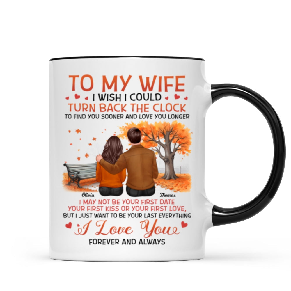 To My Wife Husband Fall Season Couple Sitting Back View Personalized Mug
