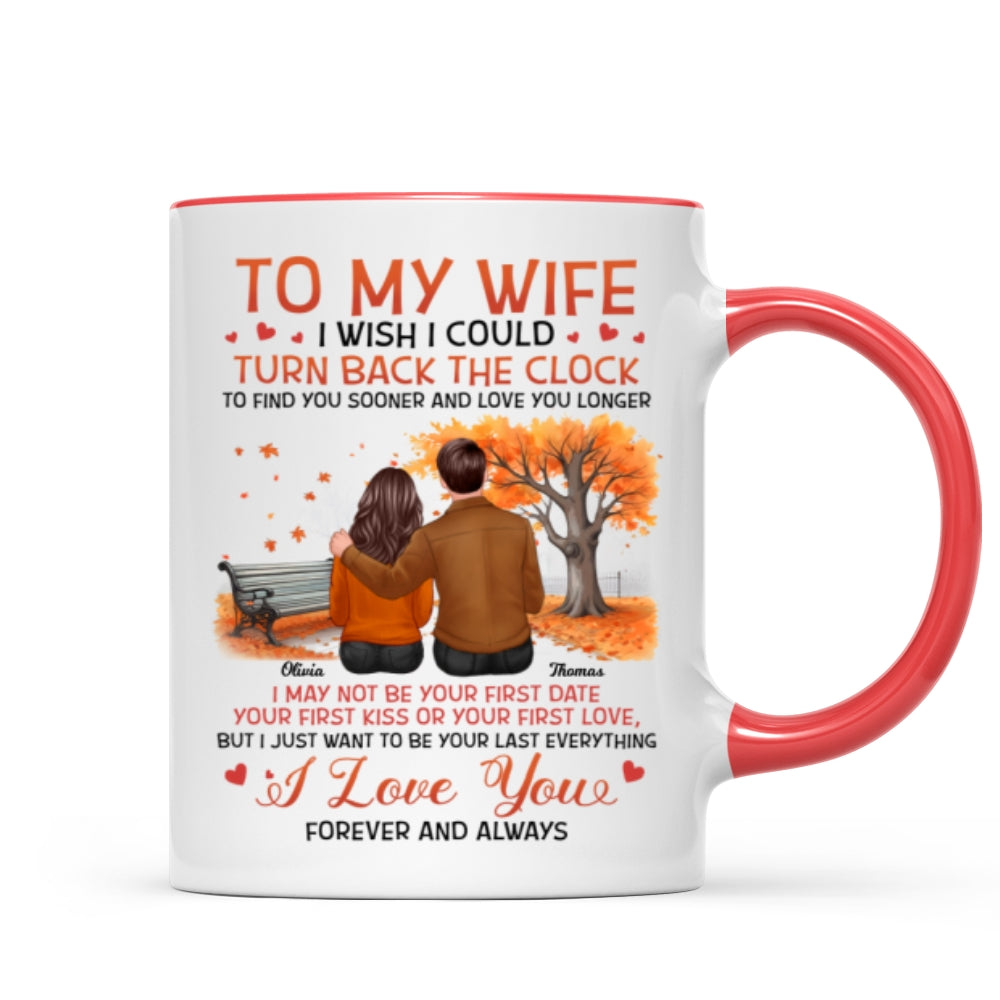 To My Wife Husband Fall Season Couple Sitting Back View Personalized Mug