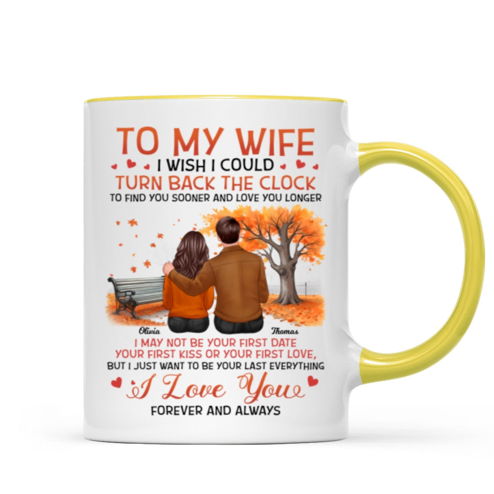 To My Wife Husband Fall Season Couple Sitting Back View Personalized Mug