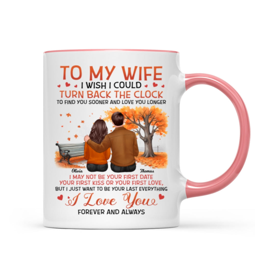 To My Wife Husband Fall Season Couple Sitting Back View Personalized Mug